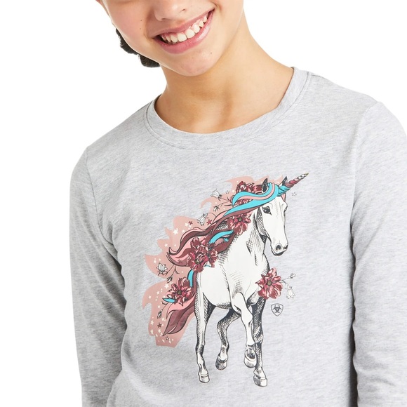 Ariat Other - NWT-Ariat Girls Gray Unicorn Long Sleeve Organic Cotton Tee- 10037353-Medium/10